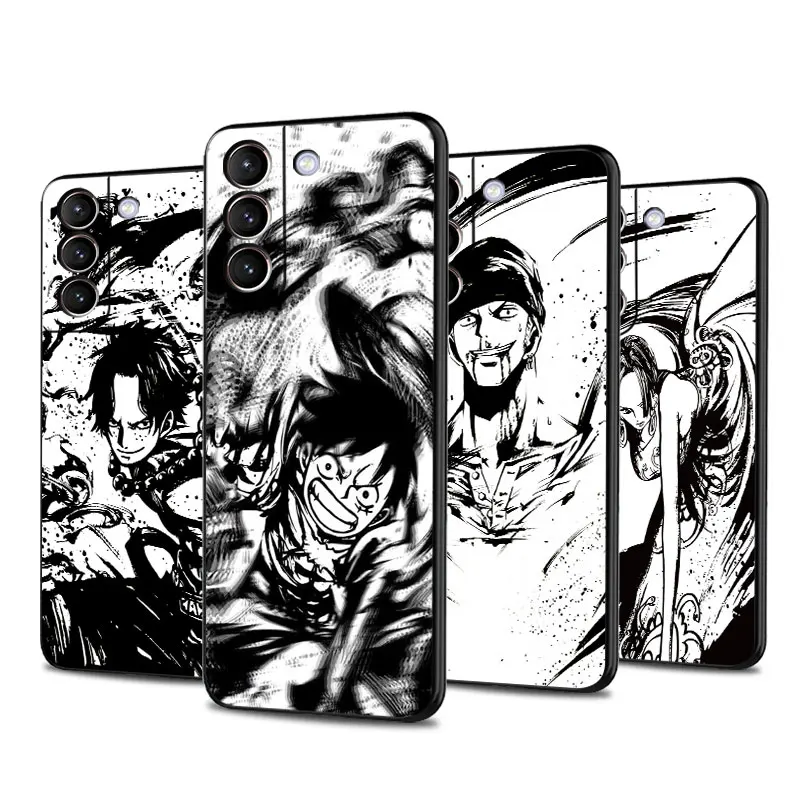 Case For Samsung Galaxy S23 Ultra S22 Plus S21 FE S20 S10 Lite S10e S9 S8 S7 Edge Black Soft Phone Cover Comics Mokey D Luffy