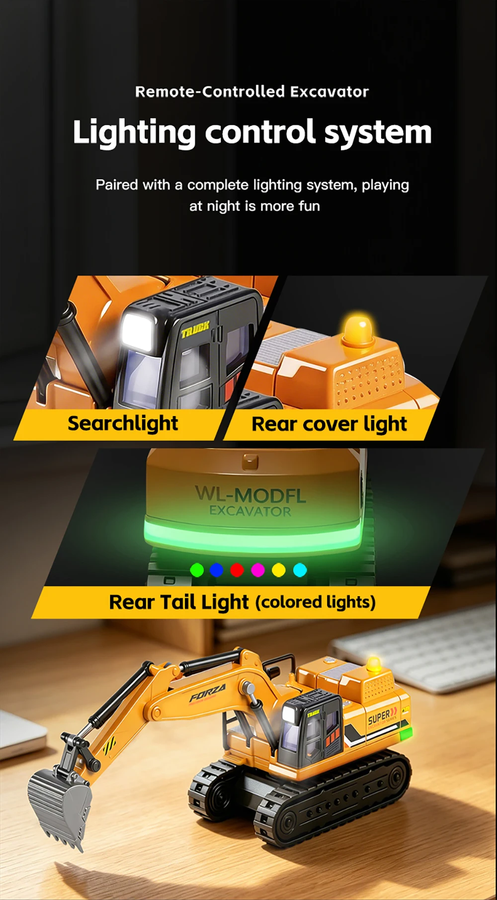 9IMOD 1/64 RC Excavator Alloy Remote Control Engineering Truck Full Proportional with Sound Light 340 Degree Rotation