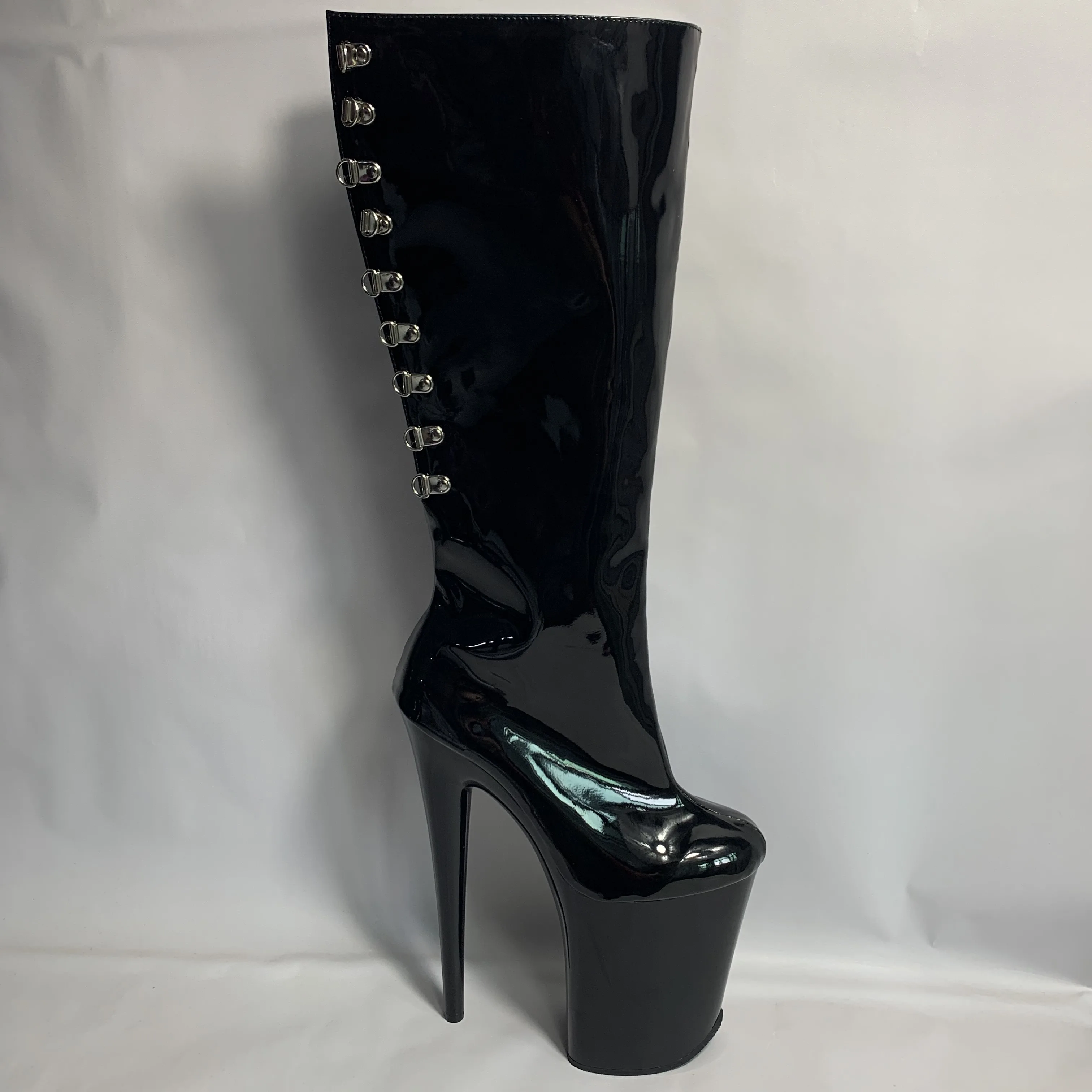 Color can be customized sexy pole dance classic round toe strap boots, 8 inch 20 cm high heels, model performance mid-calf boots