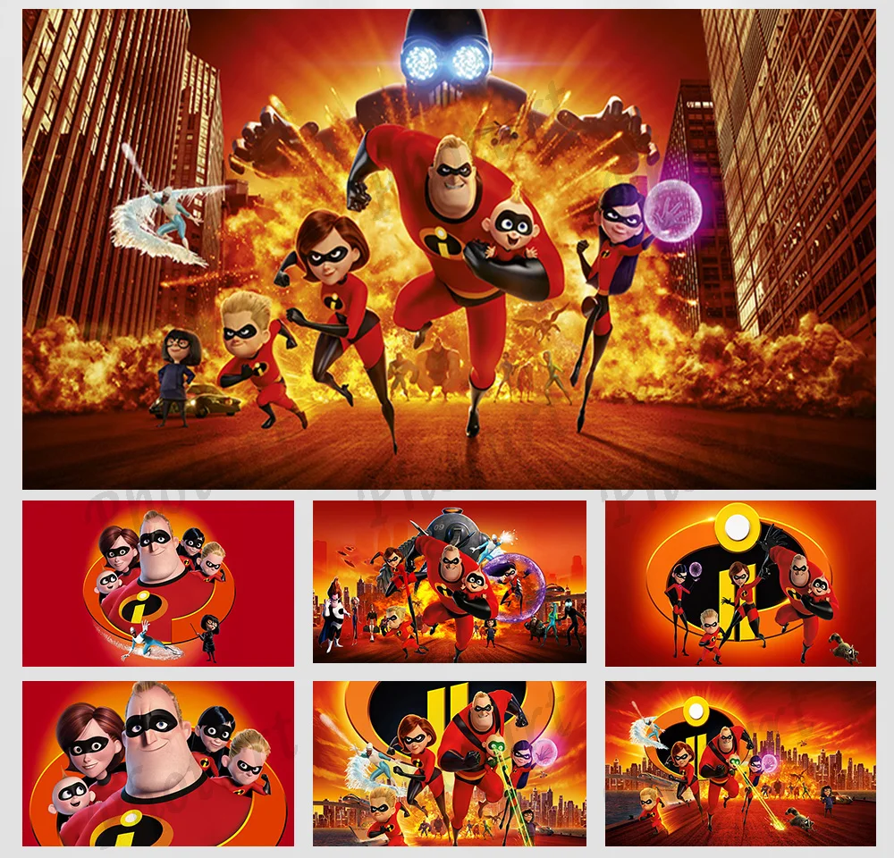 Disney The Incredibles Family Backdrop Kids Birthday Party Decoration Background Super Vinyl Polyester Photography Decor Props