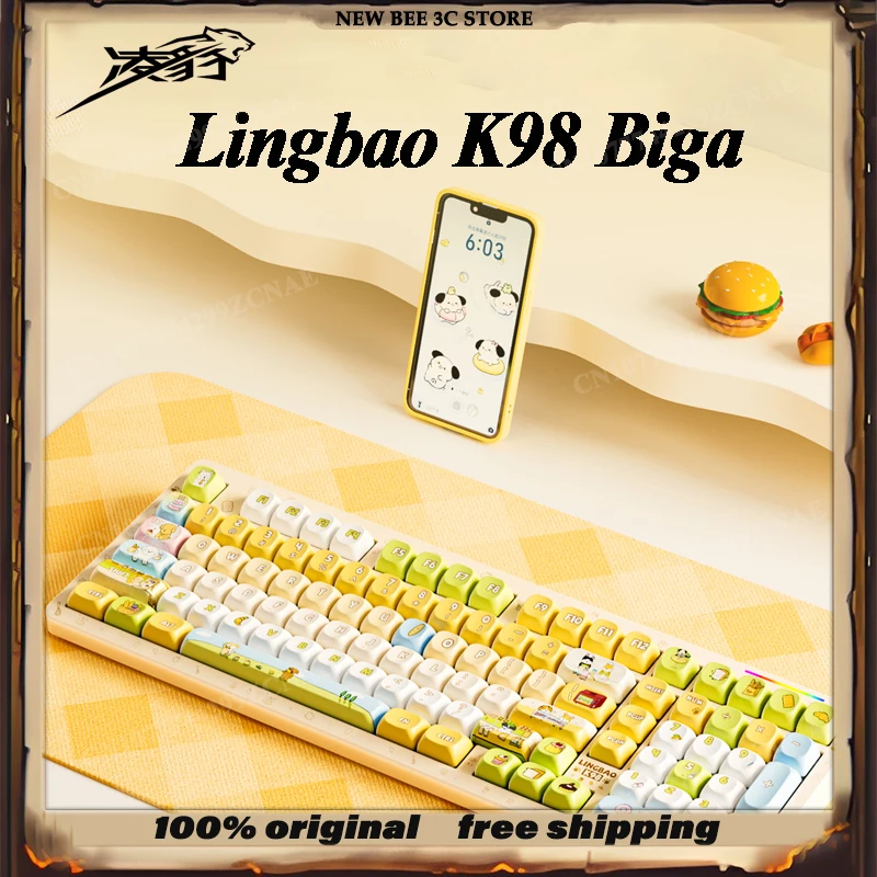 NEW Lingbao K98 Biga Mechanical Keyboard Tri Mode 10000Mah Wireless Bluetooth Hot Swap101 Keys Gasket Structure Gasket Gift