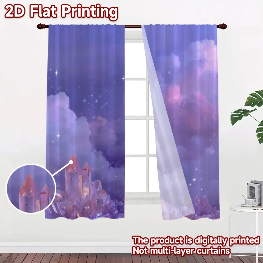 2D flat printing 2pcs Curtain Curtain Magical Starry Sky Digital Printed Polyester Drapes Family Party Decoration for Booths