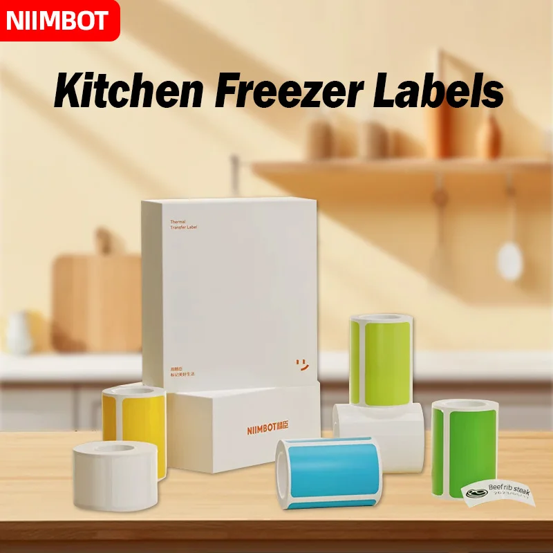 Colorful Freezer Label Paper Sticker Rolls Boxes Set for Niimbot B1 B21 Kitchen Use Low Temperature Resistant Sticky Thermal