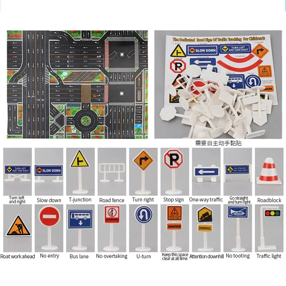 Alfombra de juego con mapa de coche de tráfico, alfombra de carretera, esteras de escalada, juguetes, estacionamiento de ciudad, hoja de ruta, señales de tráfico DIY