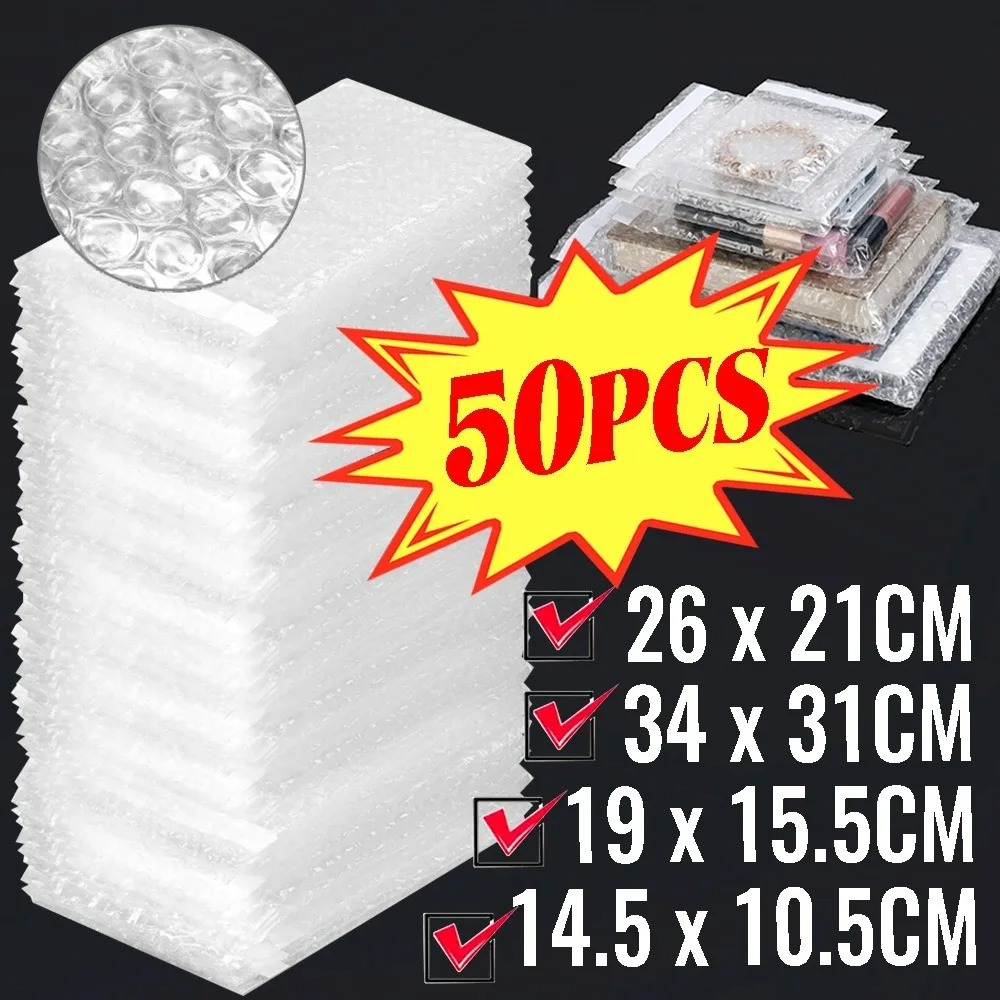 

10-50pcs PE Clear Cushioning Covers Envelope Shockproof Package White Bubble Bag Protective Wrap Foam Packing Bags Can Be Sealed