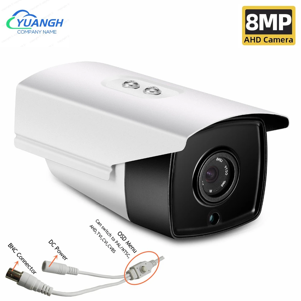 8MP Outdoor Analog CCTV Camera Waterproof 3.6mm Lens 4K AHD Security Bullet Camera With OSD Menu On Cable