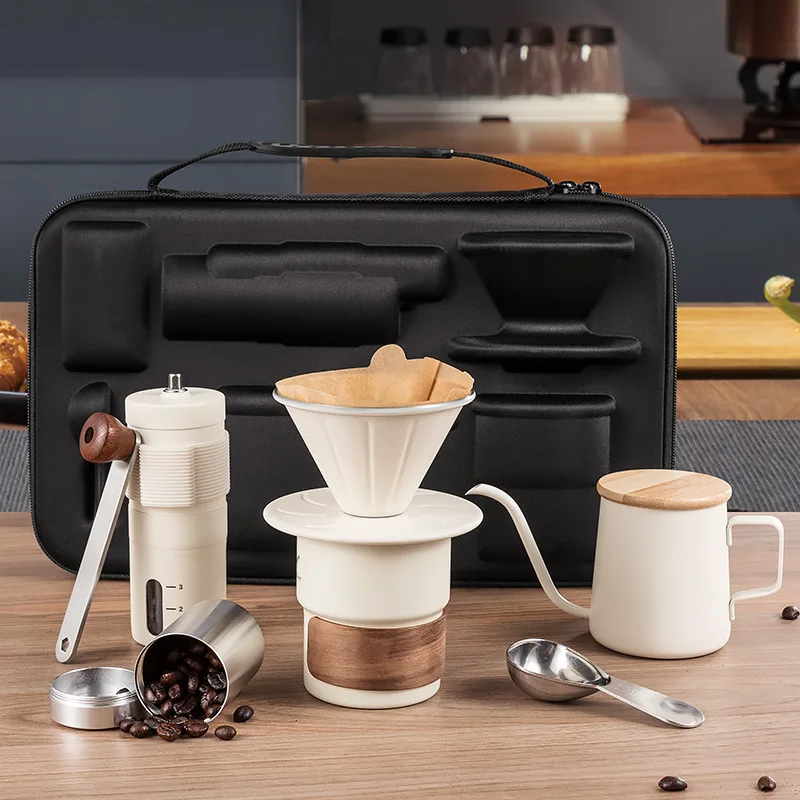 Portable Pour Over Coffee Kit Outdoor Camping Hand Grinder Glass Bean Storage Travel Brewing Gear