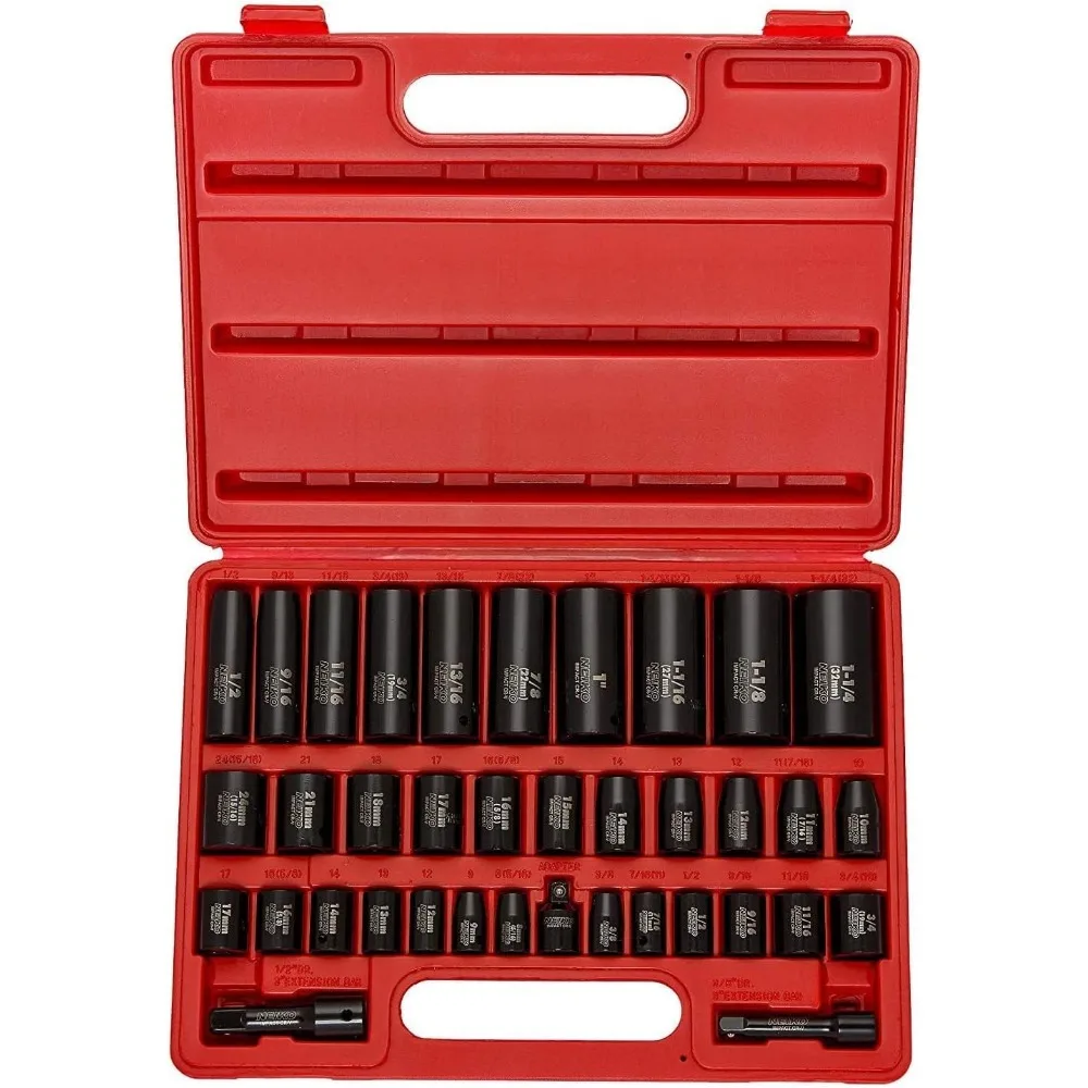 

38-Piece Master Impact Socket Set with 3/8 and 1/2 Drives - Standard SAE and Metric Sizes