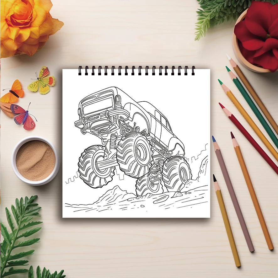 Coloring Book - 7.87 x 7.87 inches 32 pages Truck Coloring Book - Ideal gift for family or friends