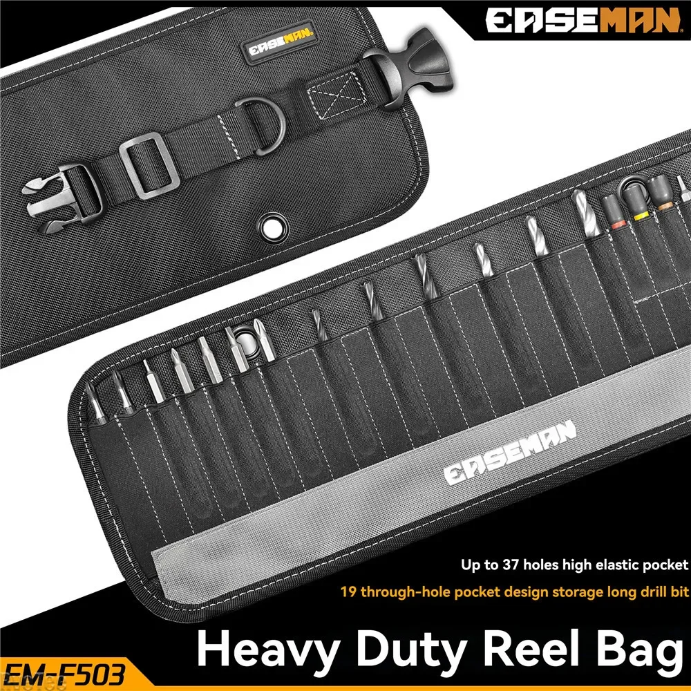EASEMAN 37-Hole Drill Bit Organizer - Roll Up Buckle Wall-Mount Tool Bag for Electrician Handyman Gift