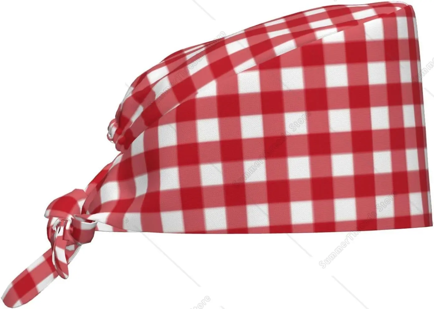

Scrub Caps Women Men - Red Checkboard Adjustable Working Cap Scrub Hats for Women Men, Nurse Capswith Sweatband