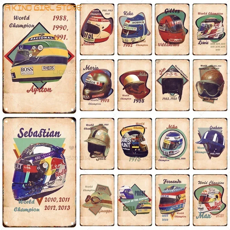 Vintage F1 Racing Helm Metall Beschilderung Zinn Malerei Vintage Poster Bar Garage Club Wand Kunst Dekorative Wandbild Ästhetische Spielzeug Gi