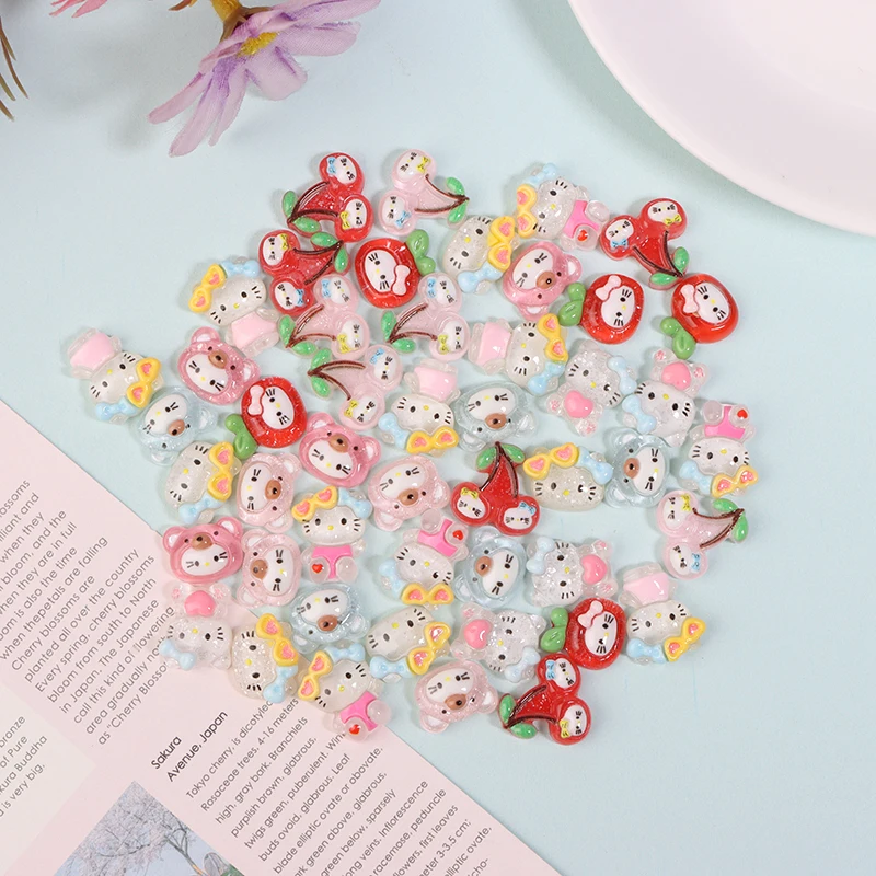 20PCS Sanrio Hello Kitty Ghiaccio Trasparente Fine Brillante Nail Art Cartoon 3D Ciliegia Hawaiian Dress Up Serie Ragazza Carino Nail Accesso