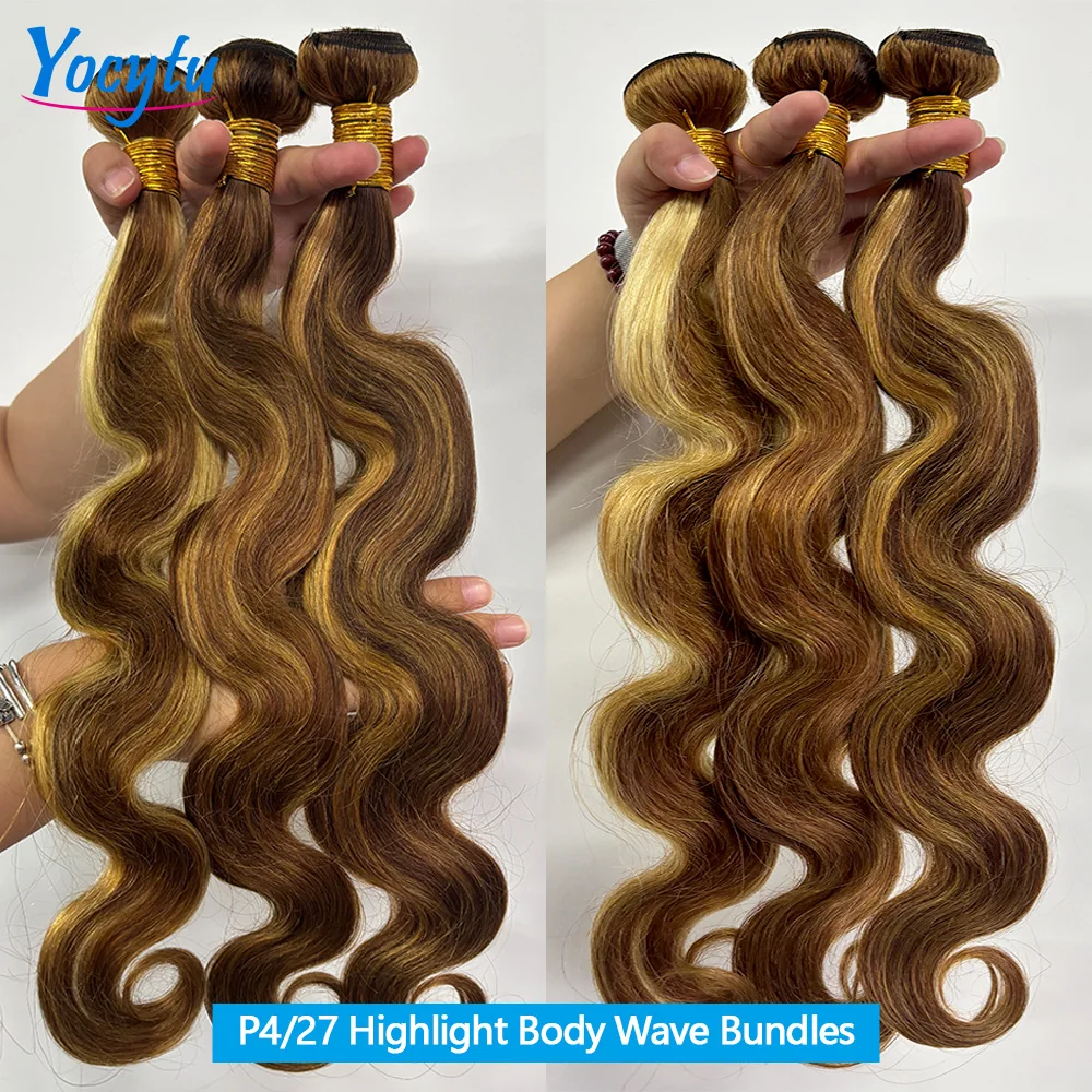 Highlight Körper Welle Bundles Menschliches Haar YOCYTU P4/27 Ombre Farbe Bundles 100% Menschliches Haar 242424 Zoll Menschliches Haar bundles Für Frauen