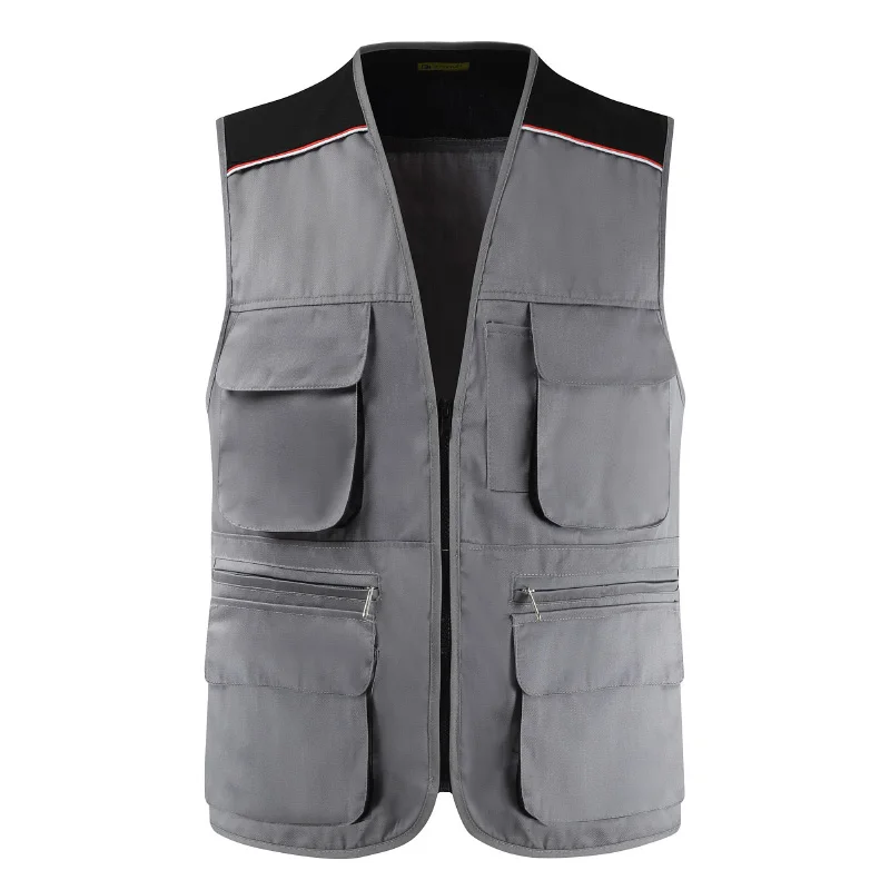 Black Summer Outdoor Work Safari Fishing Travel Photo Vest with Pockets For Men Working Waistcoat Sleeveless