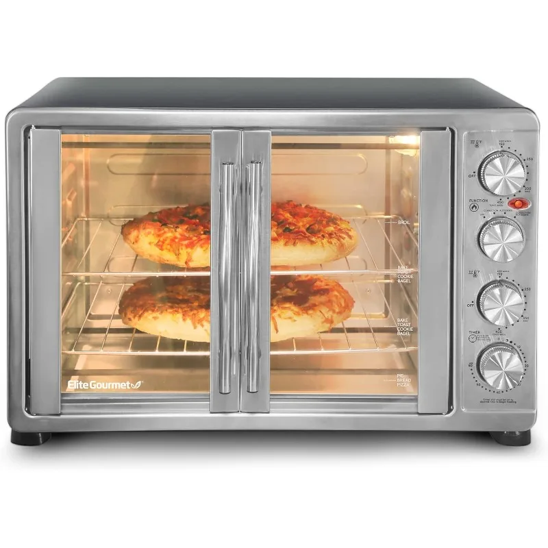 ETO-4510M pintu Perancis 47.5Qt, Oven konveksi 18 potong, kenop 4 kontrol, panggang Broil panggang Rotisserie tetap hangat