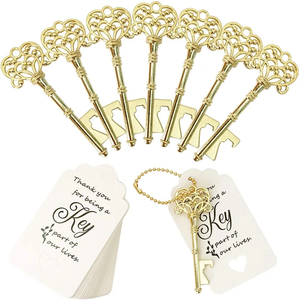 20/50pcs Gold Key Bottle Opener Paper Card Marriage Wedding Decoration Bridal Shower Gifts Wedding Souvenir Favors for Guests