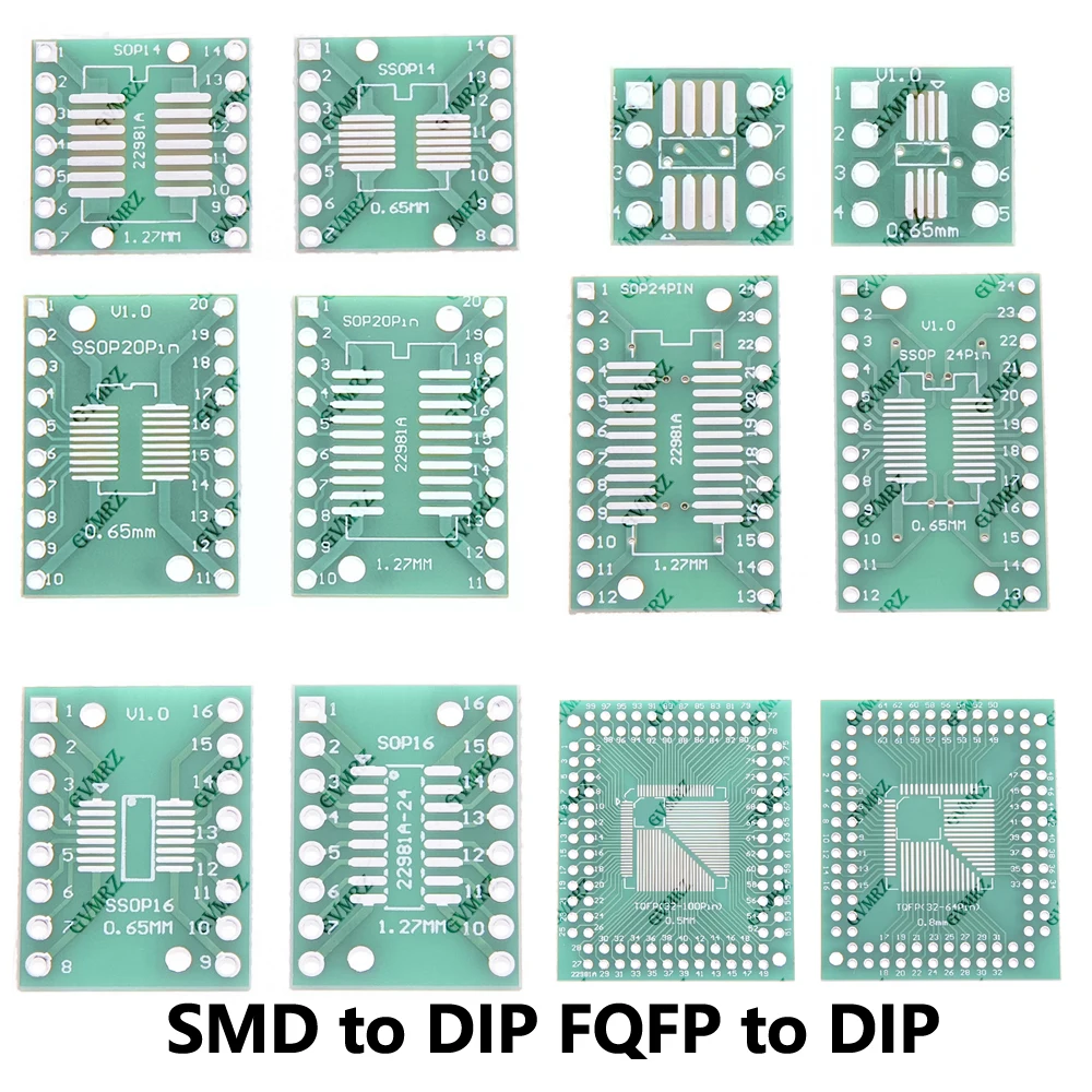 SMD to DIP FQFP to DIP PCB Adapter Board Kit for 0402/0603/0805 SOT23 SOT89 SOP TSSOP QFP IC Conversion