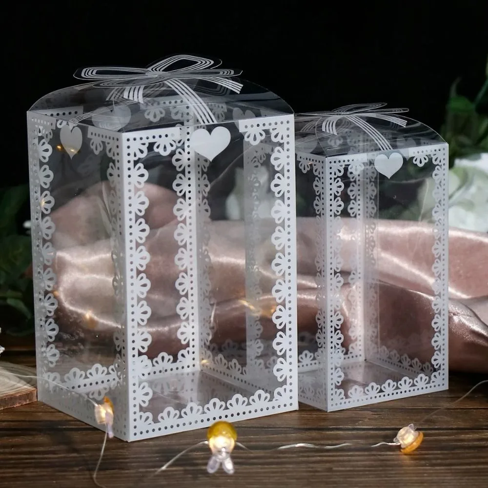 10 Stück neue transparente PVC-Verpackungsboxen, wiederverwendbar, in mehreren Größen, bedruckte PVC-Boxen, Schokoladen-/Kuchenverpackung, Hochzeitsfeier – Detail 5