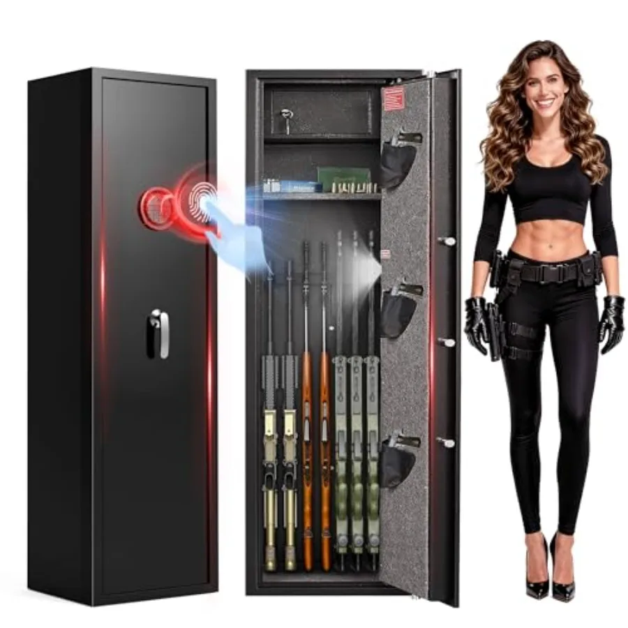 

Сейф для 10-12 ружей с биометрическим замком по отпечатку пальца, не требующий сборки, 57,1 дюйма в высоту, шкаф для оружия, сейфы для ружей