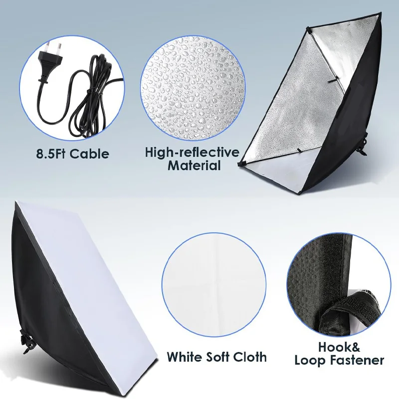 Photography Softbox Lighting Soft Box With 2mTripod E27 Photographic Bulb Continuous Studio Light System for Video Recording