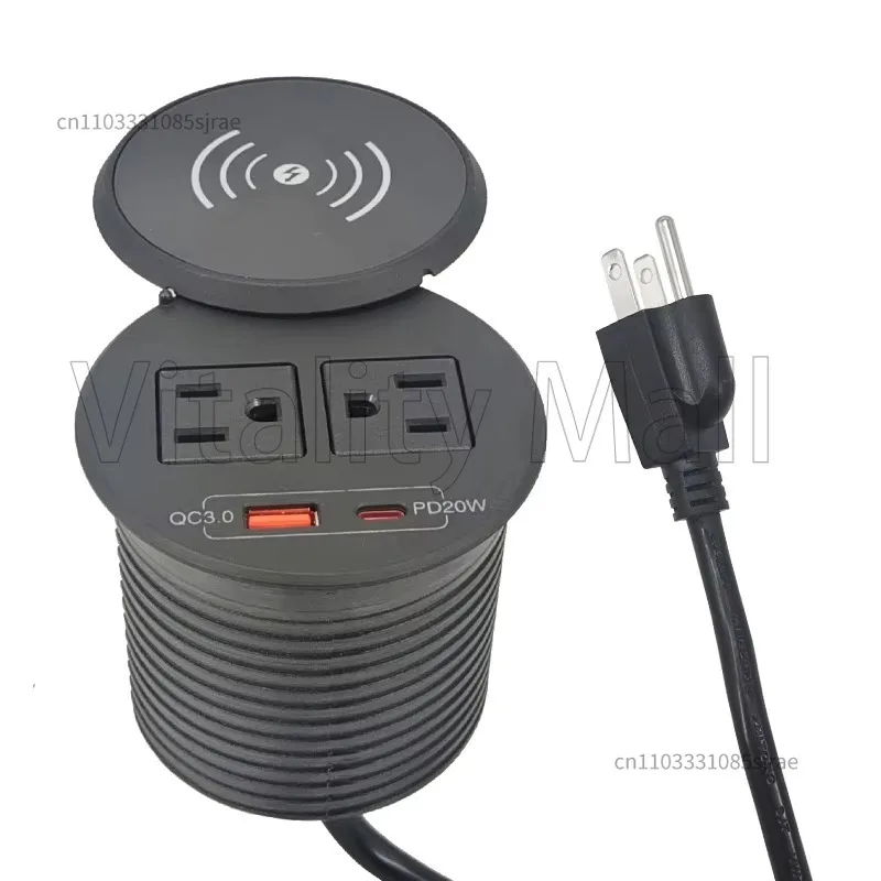 

18 Вт USB 2 розетки переменного тока Шнуры 1,5 м PD 20 Вт USB C Настольная втулка питания 10 Вт Крышка беспроводного зарядного устройства Встраиваемая удлинитель с рейтингом 125 В