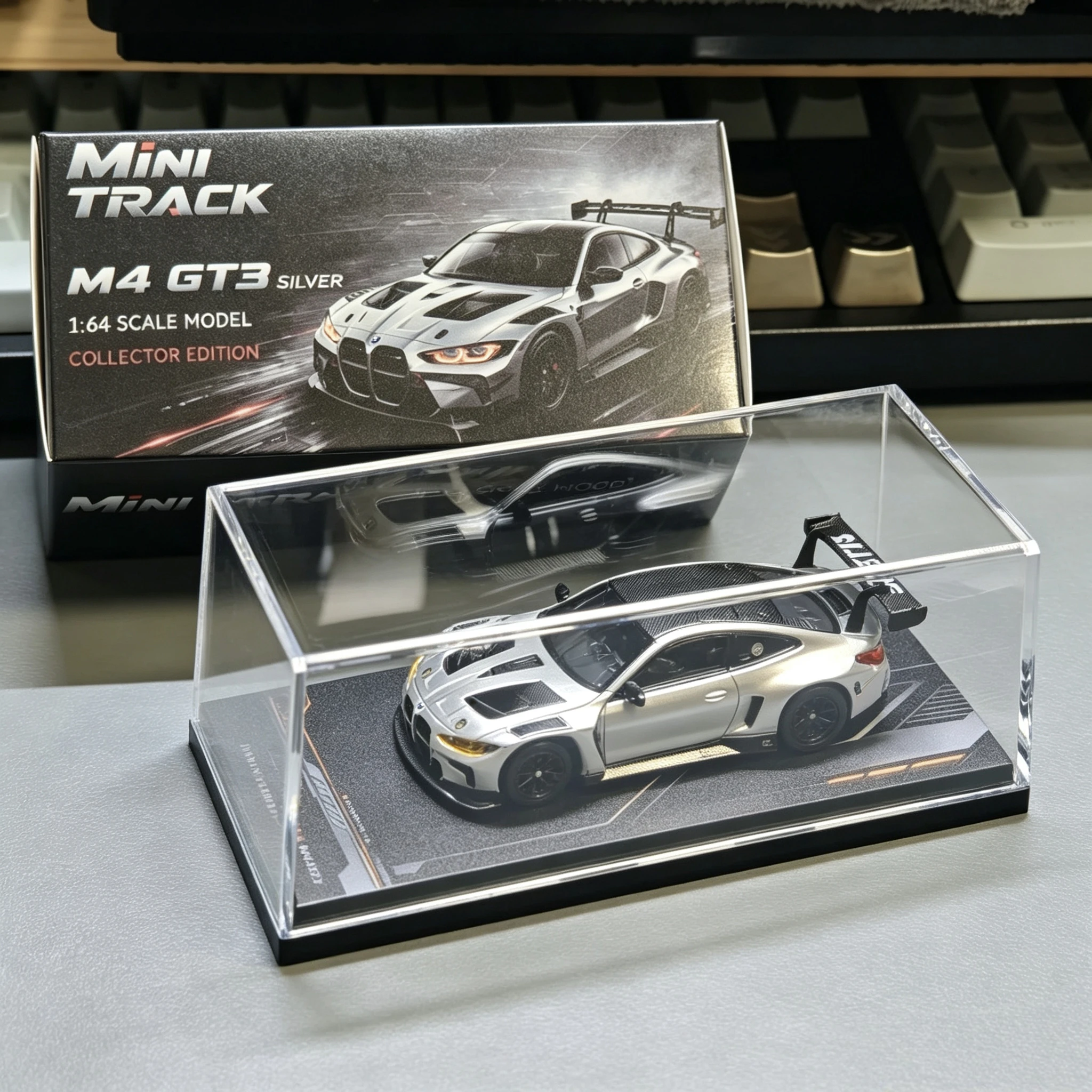 In Stock MINI TRACK MT 1:64 BMW M4 GT3 Silver Version Diecast
