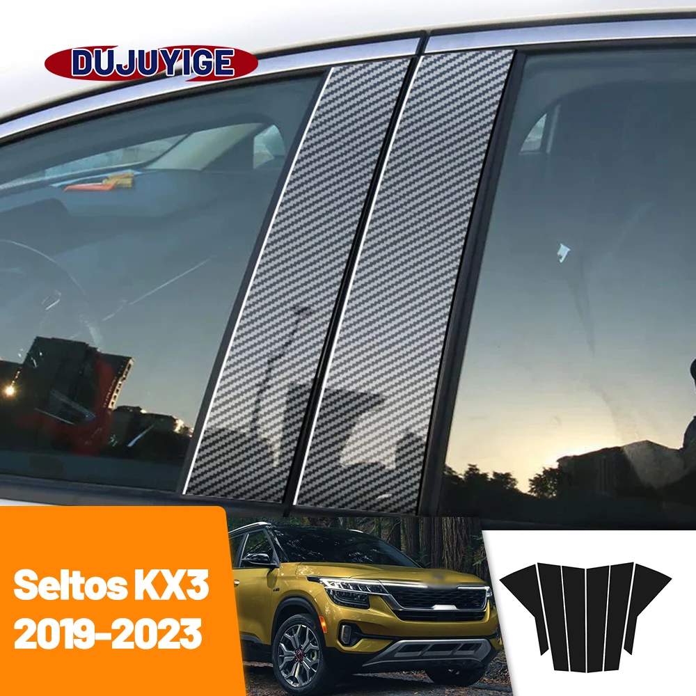 

For Kia Seltos KX3 2019-2023 2020 2021 2022 Carbon Fiber Window Door Column Deal B C Pillar Post Cover Trim Sticker