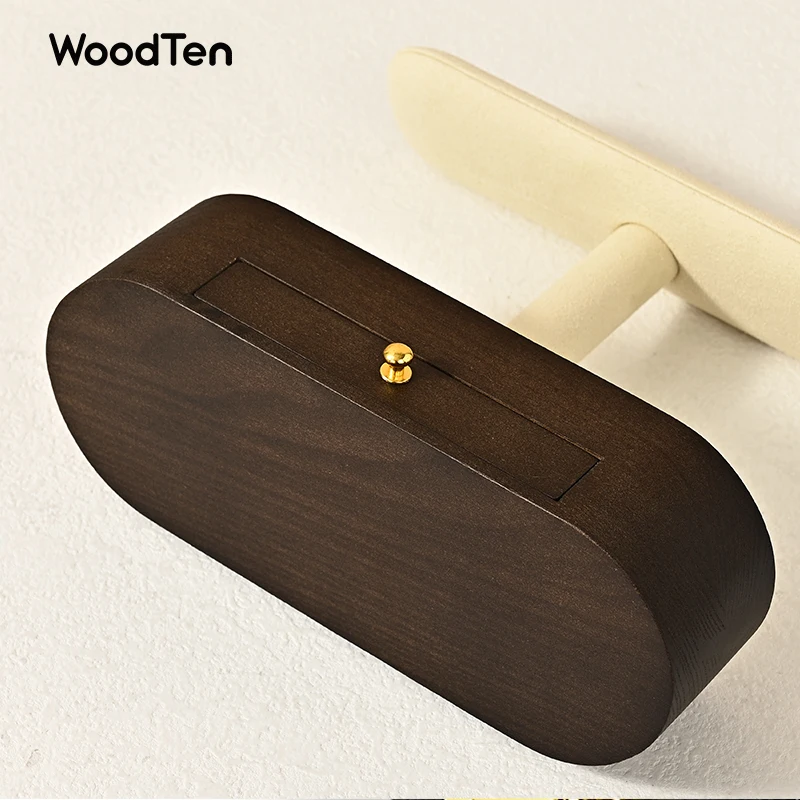 حامل عرض ساعة من الخشب الصلب من WoodTen مع أدراج وقلادة مزدوجة الطبقات وقلادة وسوار منظم وحامل سوار المجوهرات #6