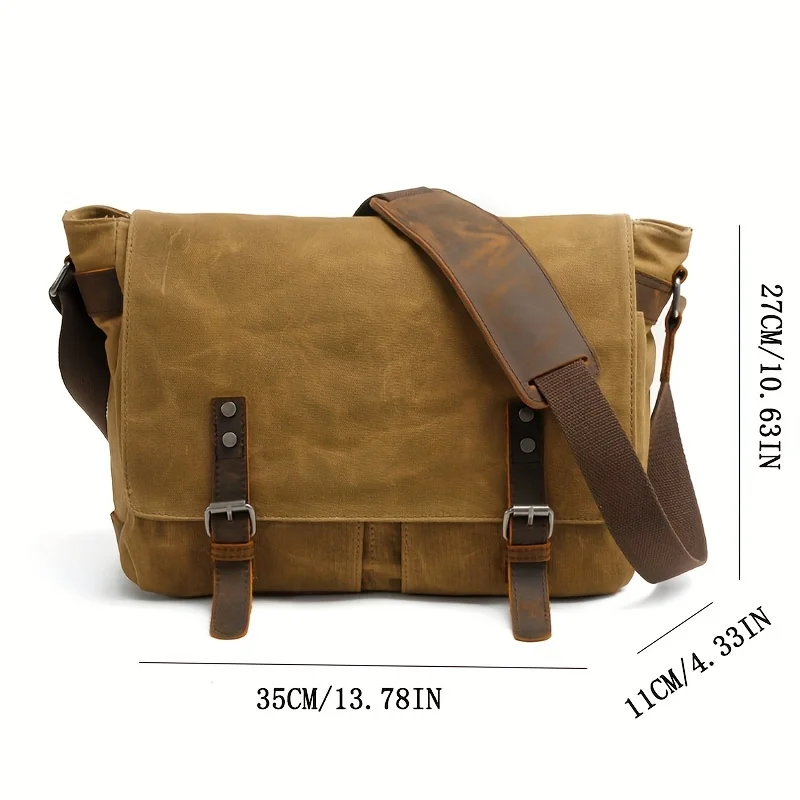 Vintage canvas crossbody bag for men Men\'s oiled canvas messenger Bag Single shoulder crossbody bag Laptop school bag Crossbody