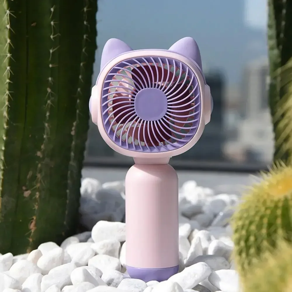 2Pcs Portable Mini Wireless Fan USB Rechargeable Handheld Cute Cat Ears Fan Summer Camping Hand fan With Cell Phone Holder