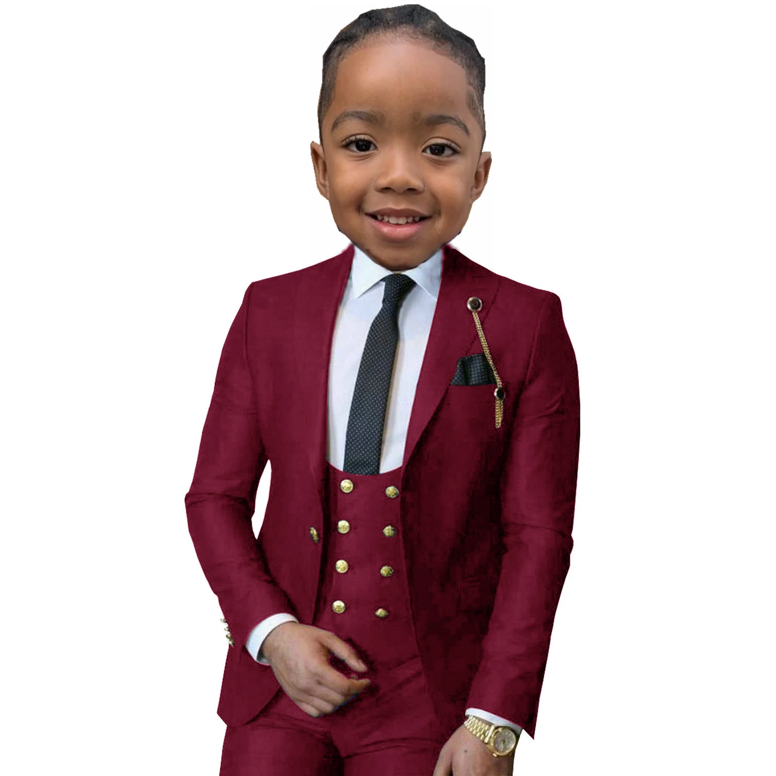 Boys Formal Suit Kids Wedding Birthday Party Dress Blazer Vest Pants 3pcs Child Tuxedo Prom Performance Costume