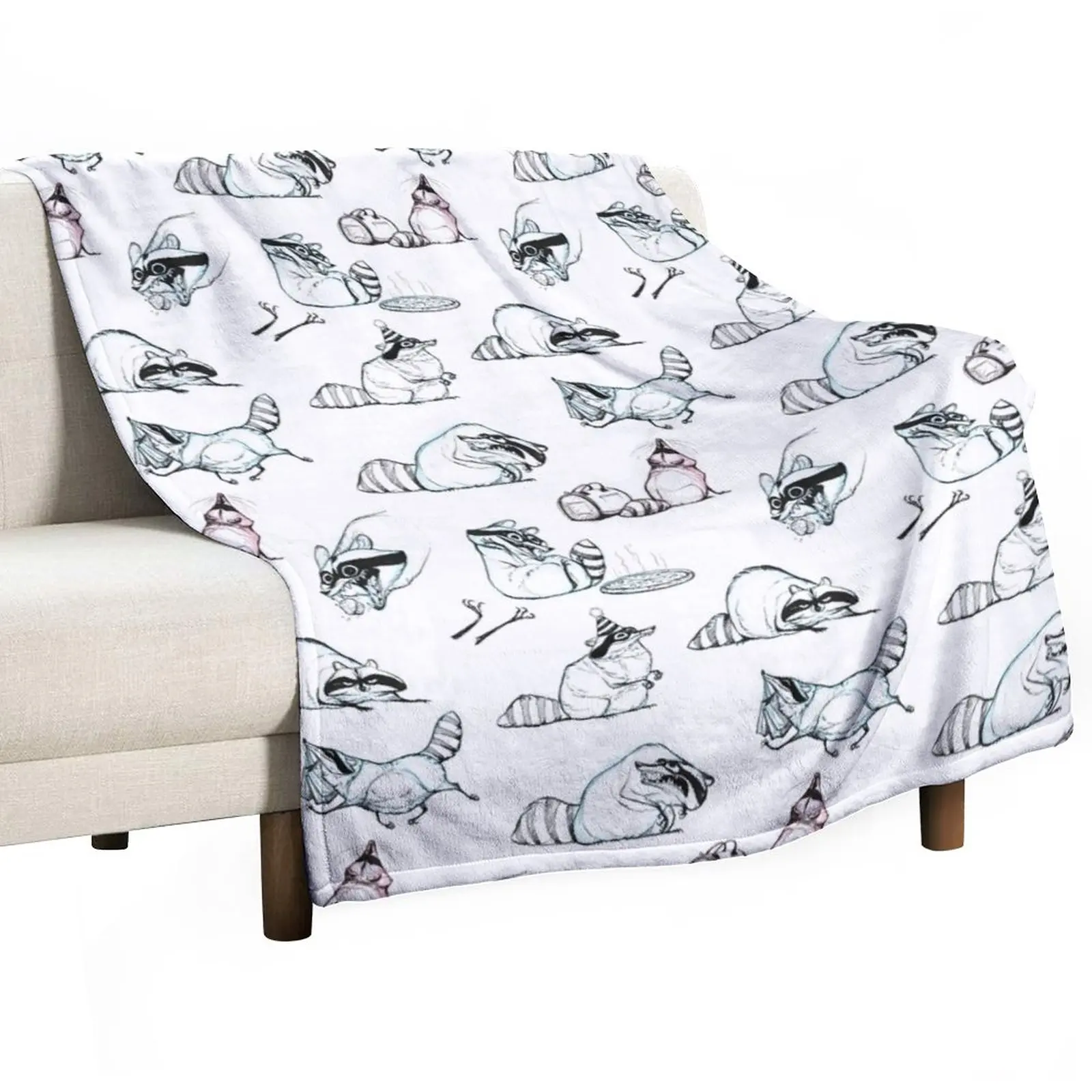 

Raccoon Comic Pattern Throw Blanket Giant Sofa Blanket Furry Blankets manga