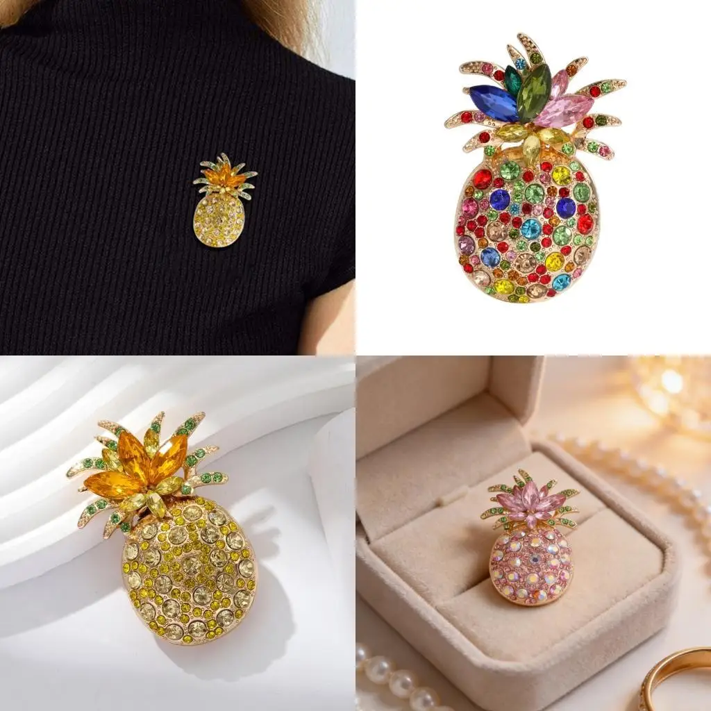 

D46E Изысканная брошь в виде ананаса со сверкающими кристаллами, значок на булавке, подарок