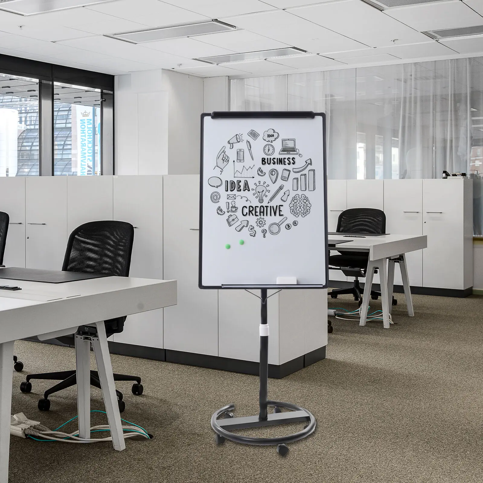 

Modern Rectangular Magnetic Mobile Alloy Whiteboard Flipchart Easel with 5 Universal Wheel w/ Board Eraser & Magnets