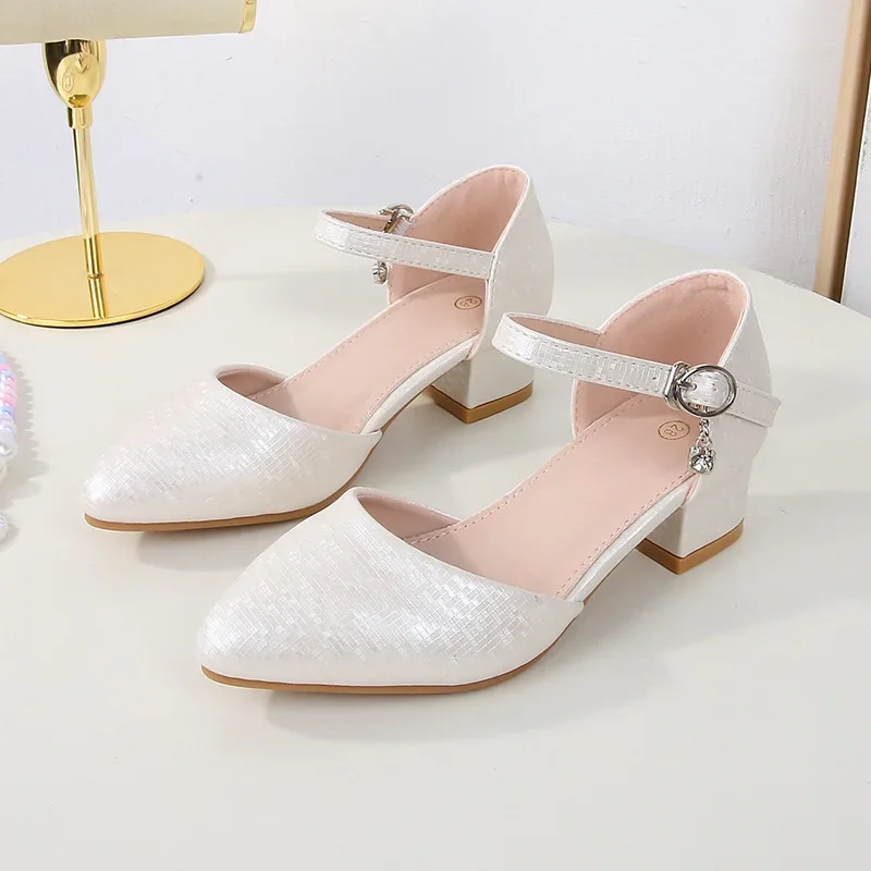 

Girls Fashion Pointed Toe Princess Shoes Children's High Heels New Summer Party Performance Shoes Soft Sole Kids Formal Footwear