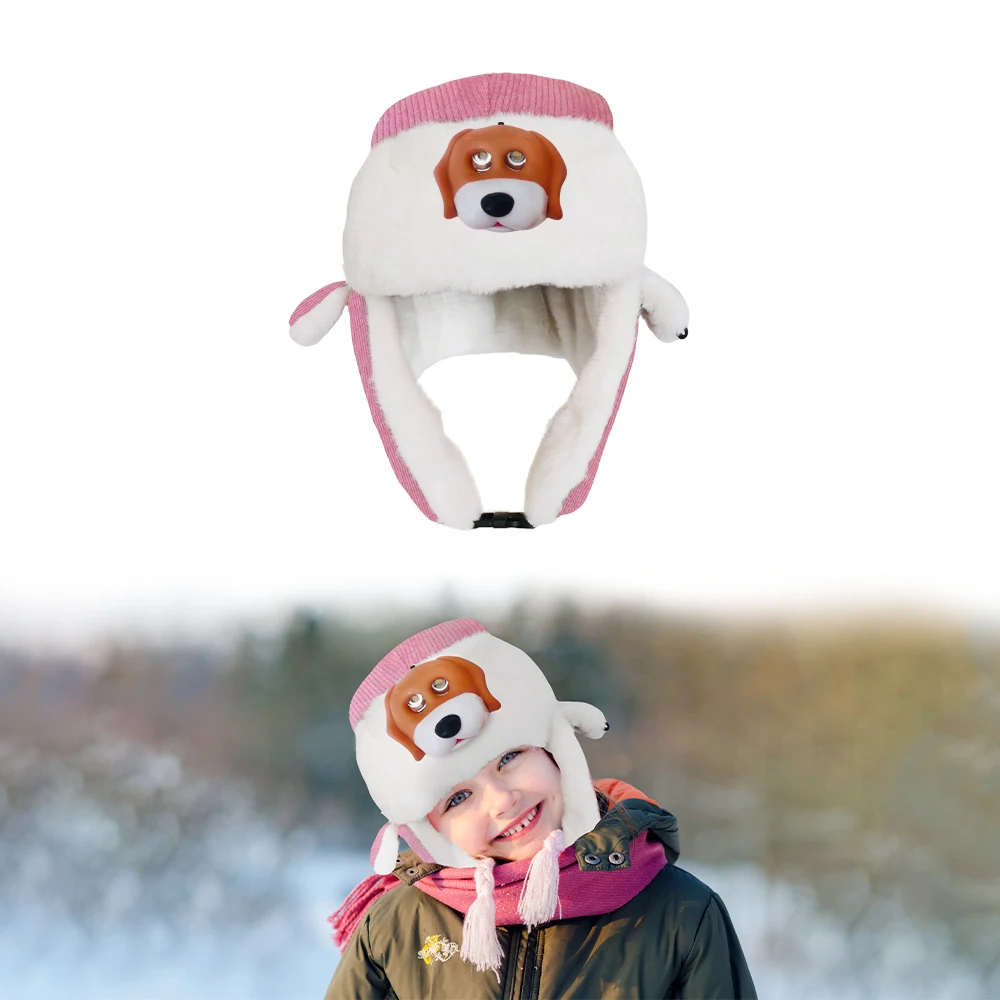 SYPVRY Kids Led Winter Trapper Hat with Light, Warm Winter Snow Hat with Ear Flaps Boys Girls Cute Ushanka Hat Christmas Gift