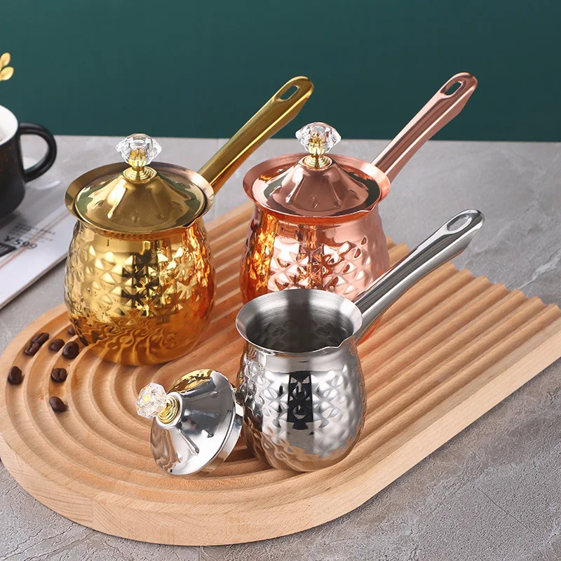 

Stainless Steel Handmade Coffee Pot Milk Cup Hand Made Teapot Gold Long Handle Household Boiling Teapot Hot Milk Pot