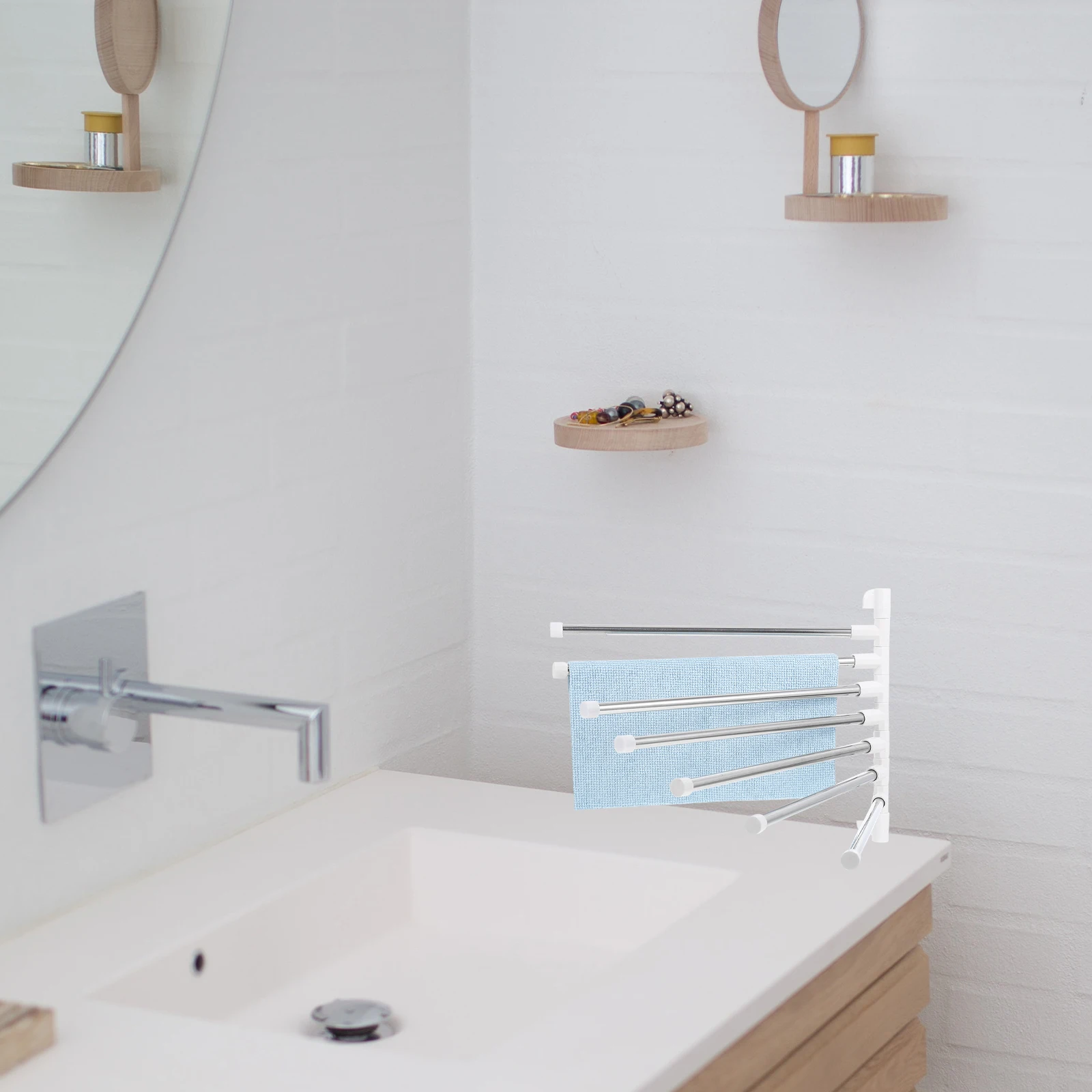 

1Set Wall Mounted Towel Rack Rotatory Stainless Steel Bathroom Towel Holder Punch Free Nailless Space Saving Storage Shelf