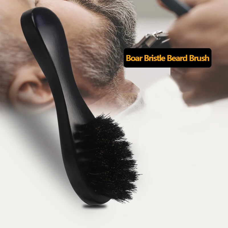 Boar Bristle Beard Brush For Men Facial Moustache Cleaning Brush With Black Wood Handle Hair Removal Neck Duster Brushes