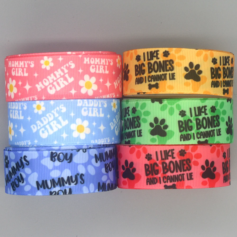 DUWES 50yards Mommy Daddy Dog Bone Printed Grosgrain Ribbon Accessories Material Headwear Decoration DIY Sewing Craft D2199