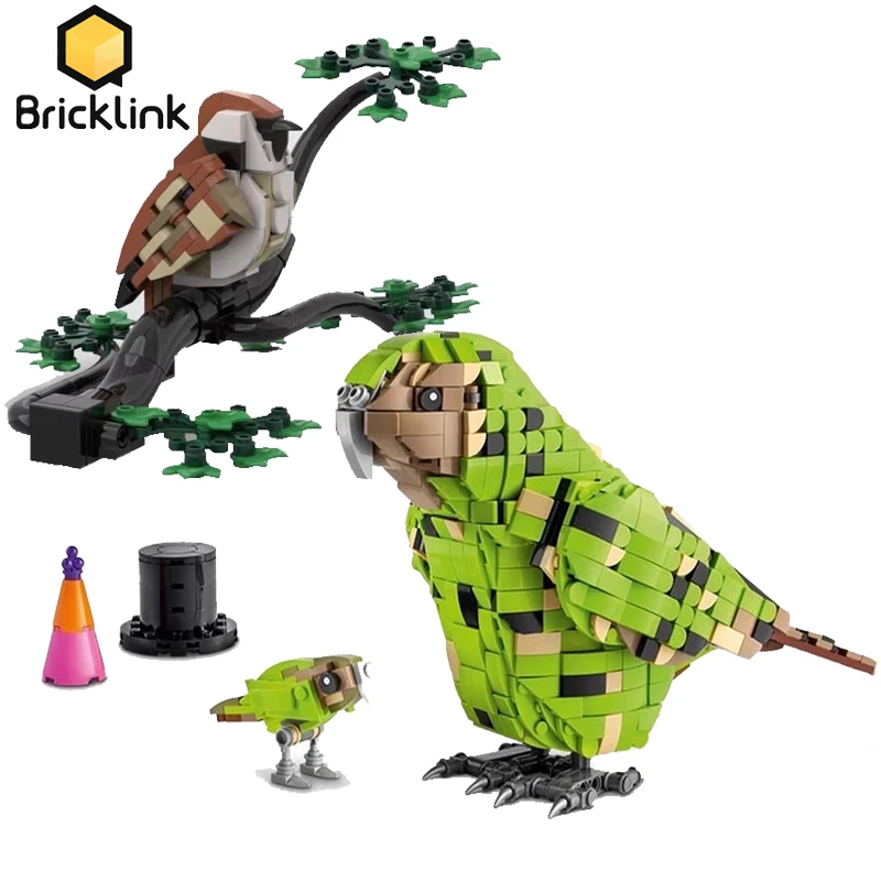 Bricklink 910017 Kakapo Figures Doll Animal Parrot Sparrow Bird Girl Friends Decoration Building Blocks Kid Toys Christmas Gift