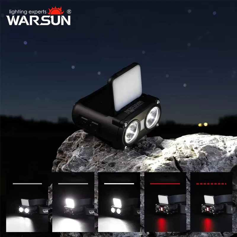 

WARSUN Headlamp OWL Fishing Cycling Torch Multi-Purpose 5 Modes with Motion Sensor Rechargeable LED Flashlight Hiking Camping
