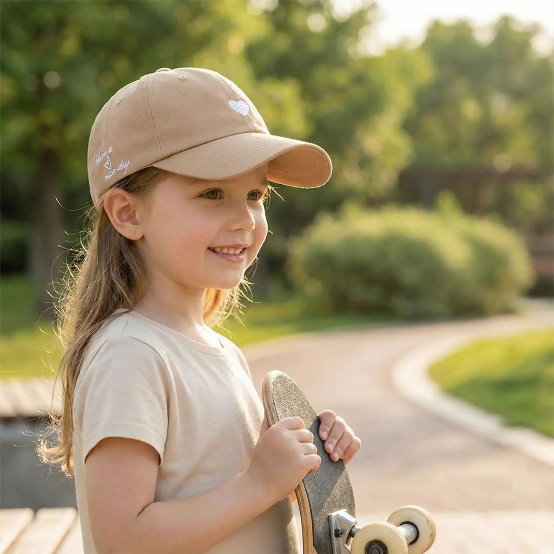 Süße Herz Kinder Mädchen Hut Stickerei Baumwolle Kinder Pferdeschwanz Hüte für Mädchen Frühling Sommer Kinder Baseball Kappe Kind Sonnenhut 4-10Y – Detail 7