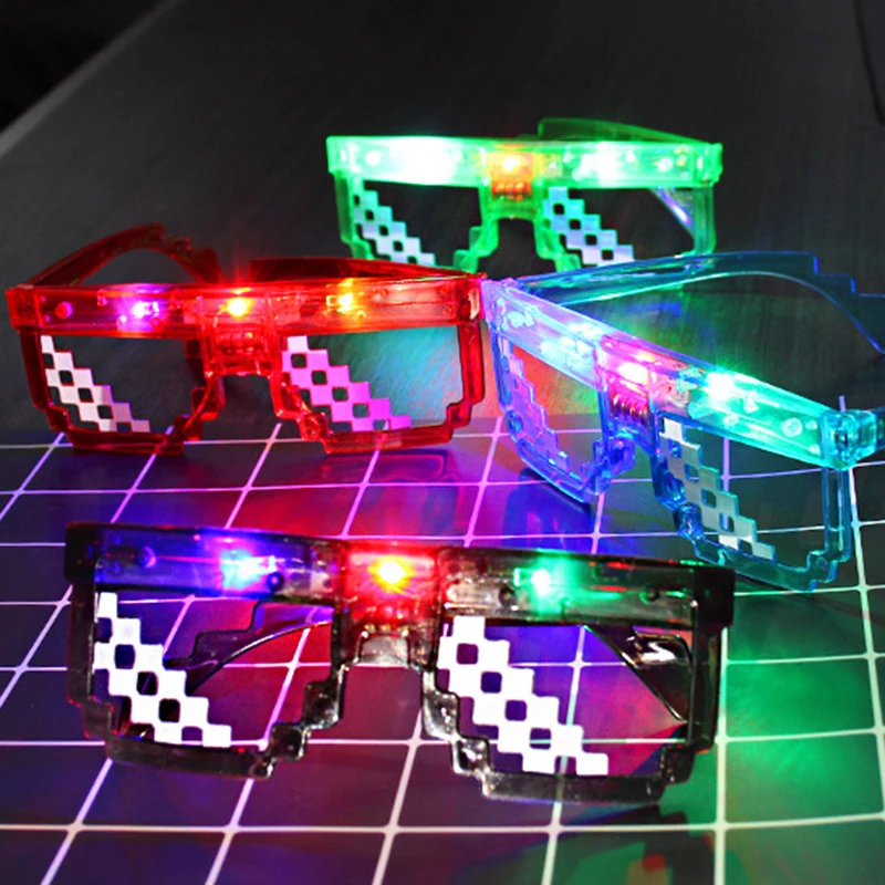 Creative Personality Pixel Mosaic Glowing Sunglasses Funny Sparkle Toys Glasses Adult Children Decoration Photography Props Gift