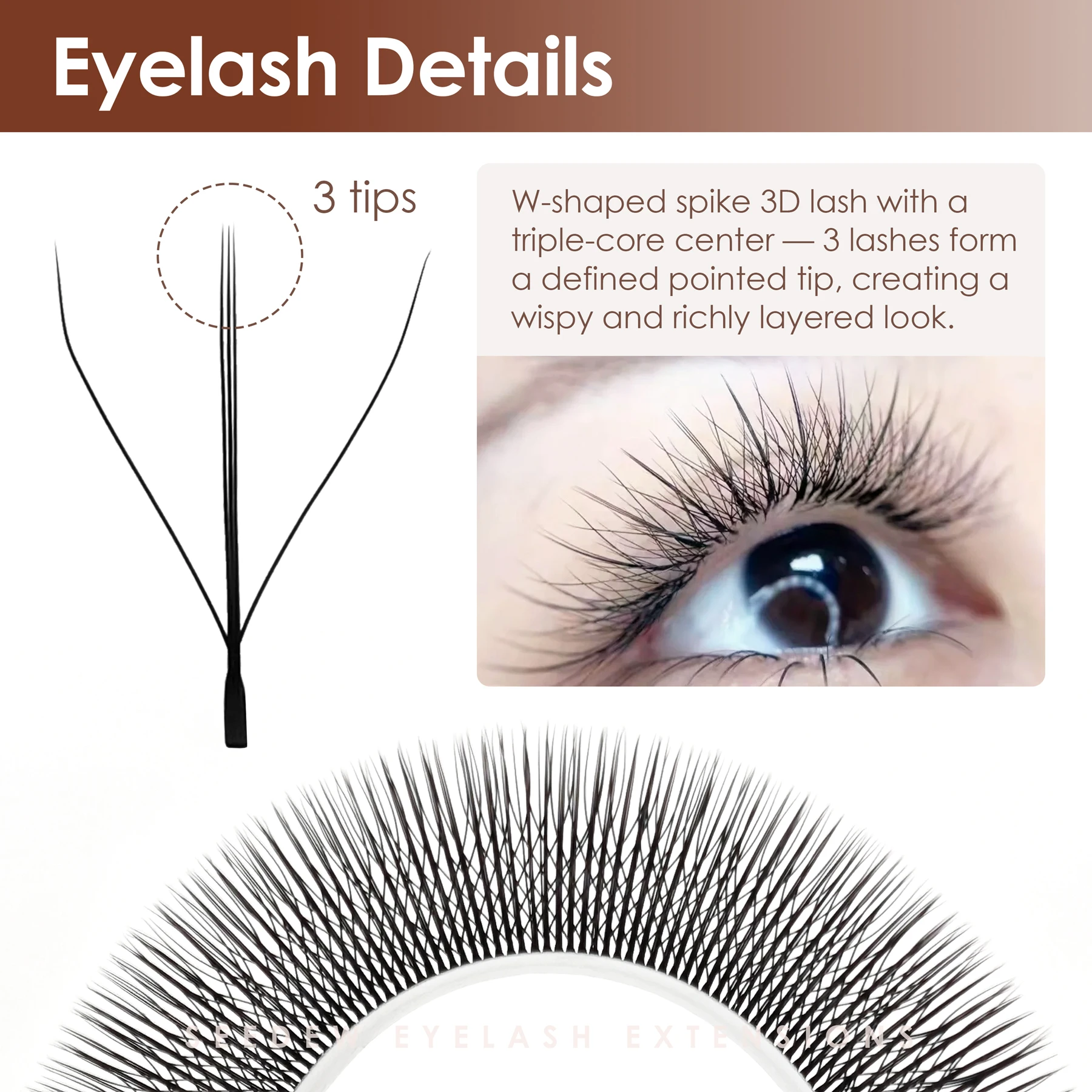 SEEDEW Spike 3D W-Form Wimpernverlängerungen 12 Reihen Vorgefertigte W-Wimpern Matt Schwarz Weiches Volumen für den Salon – Detail 3