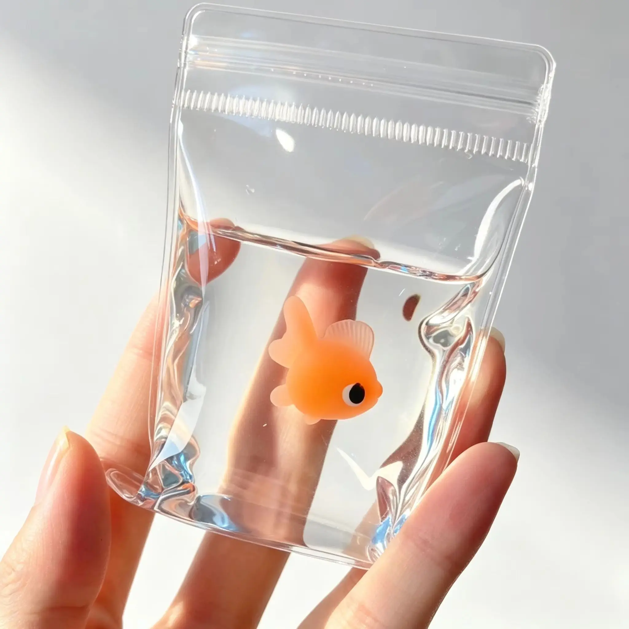 Cute Goldfish Squeeze Squishy Toy Soft TPR Pinch Fidget Gadget Transparent Bag Stress Relief Handheld Relax Novelty Accessory