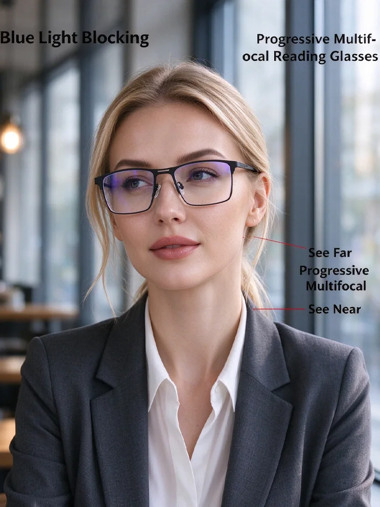 Männer Progressive Lesebrille Multifokale frauen Blau Licht Blockieren Computer Brille Sport Quadratischen Rahmen Brillen AntiI Glare UV – Detail 4
