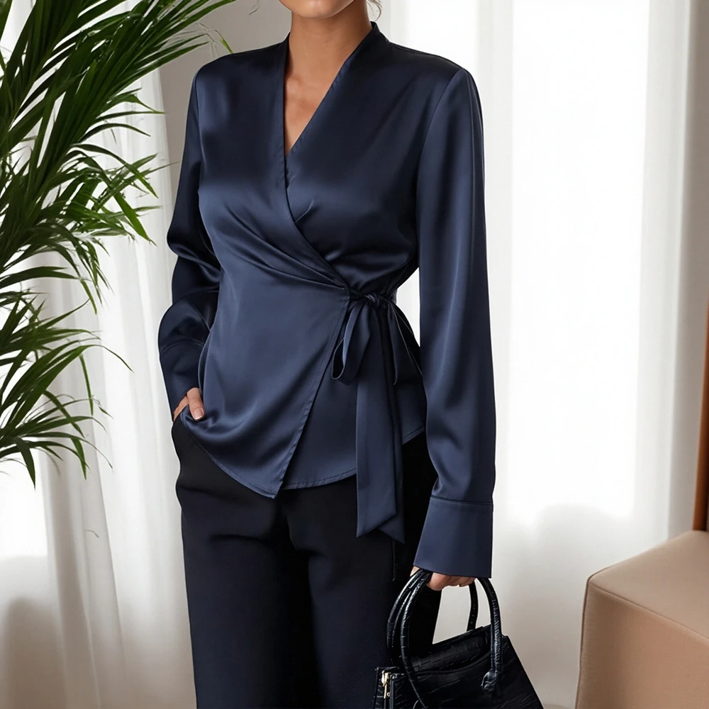 

Повседневная рубашка с круглым вырезом, весеннее платье, летняя одежда, стильный универсальный топ для женщин