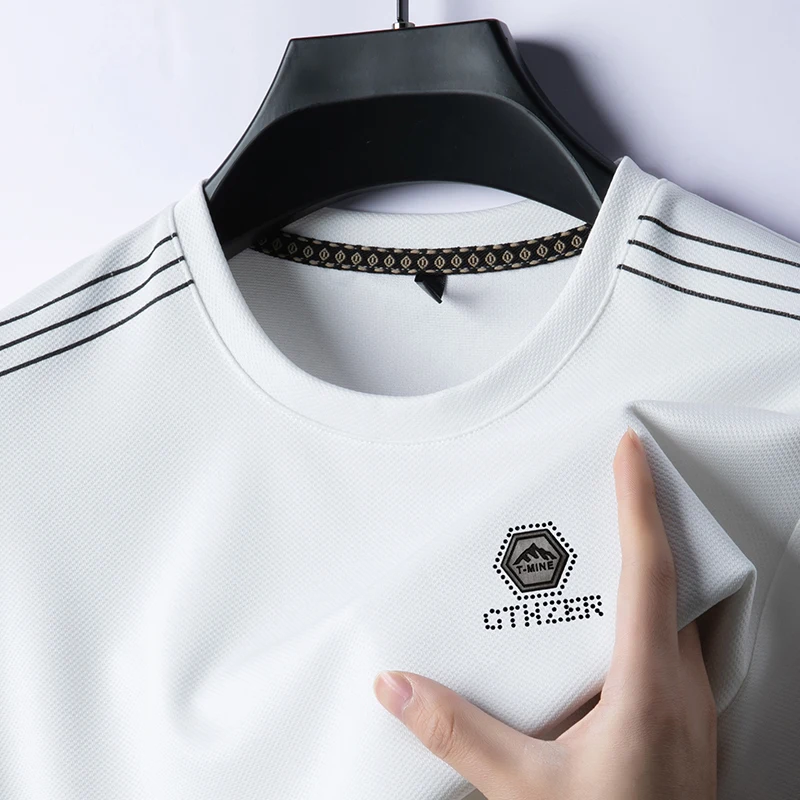 تي شيرت رجالي من الحرير الجليدي ، علامة تجارية راقة ، مطبوع ، عمل ، كاجوال ، بدون أثر ، جيد التهوية ، رقبة دائرية ، ملابس رجالية ، صيف ، حار ، جديد ، ساخن ،